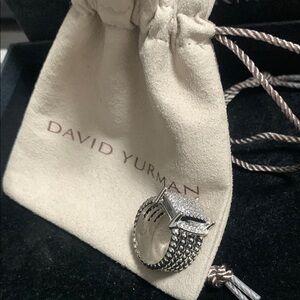 David Yurman Silver Ring with Diamond Accents Size 7